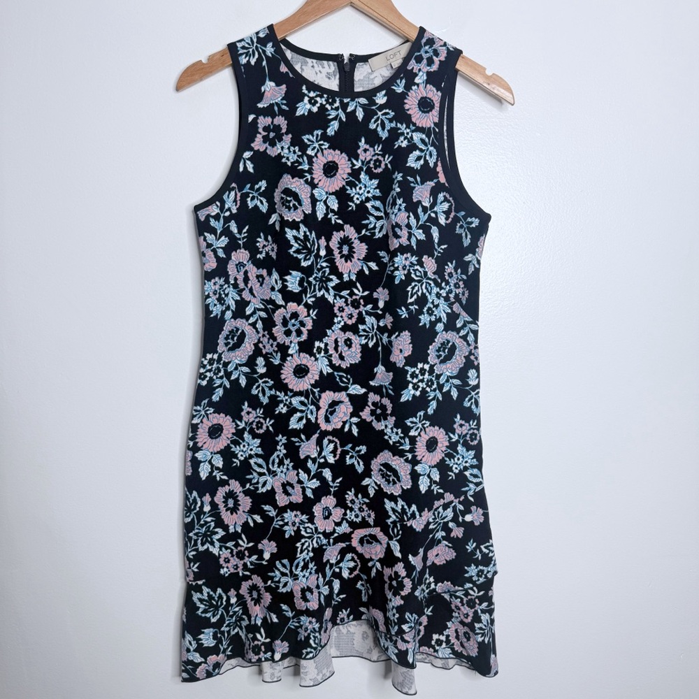NWT Loft Midnight Garden Flounce‎ Ruffle Hem Dress Boho Preppy Summer Size 2 - Picture 2 of 10